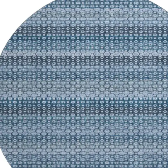 8' X 8' Denim Blue Gray And Sky Blue Striped Washable Round Rug With UV Protection Photo 2