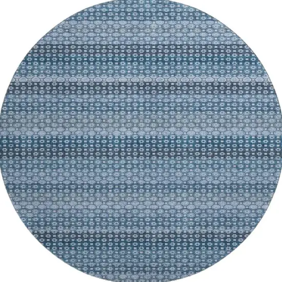 8' X 8' Denim Blue Gray And Sky Blue Striped Washable Round Rug With UV Protection Photo 3