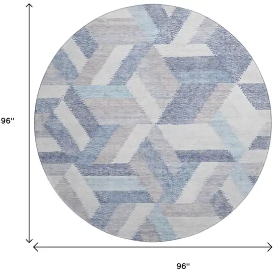 8' X 8' Denim Blue Ivory And Gray Geometric Washable Round Rug With UV Protection Photo 9