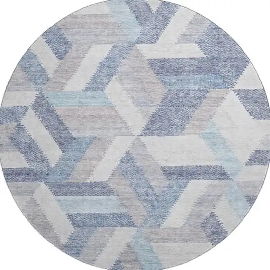 8' X 8' Denim Blue Ivory And Gray Geometric Washable Round Rug With UV Protection Photo 3