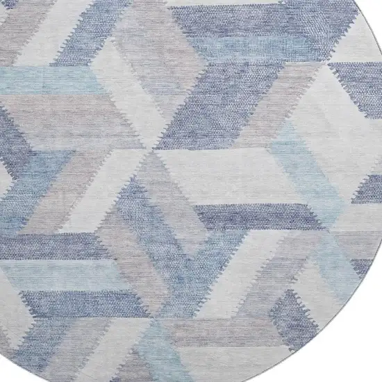 8' X 8' Denim Blue Ivory And Gray Geometric Washable Round Rug With UV Protection Photo 2