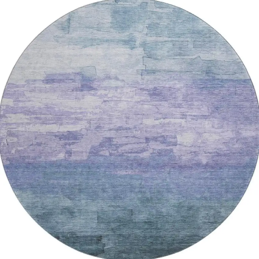 8' X 8' Denim Blue Lavender And Sky Blue Striped Washable Round Rug With UV Protection Photo 3