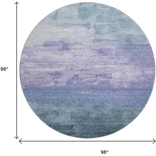 8' X 8' Denim Blue Lavender And Sky Blue Striped Washable Round Rug With UV Protection Photo 9