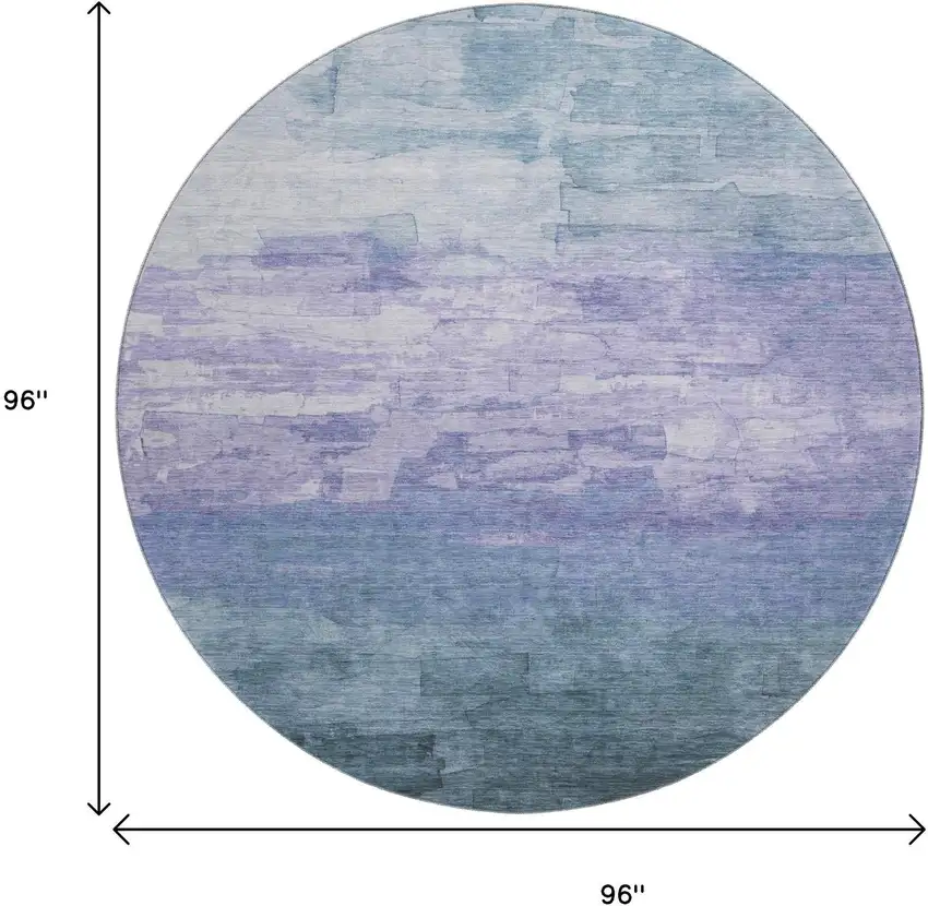 8' X 8' Denim Blue Lavender And Sky Blue Striped Washable Round Rug With UV Protection Photo 9