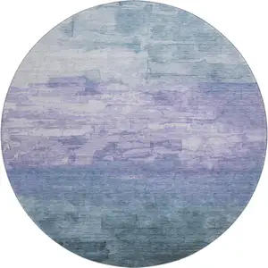 Photo of 8' X 8' Denim Blue Lavender And Sky Blue Striped Washable Round Rug With UV Protection