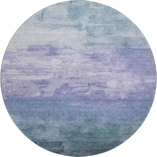 8' X 8' Denim Blue Lavender And Sky Blue Striped Washable Round Rug With UV Protection Photo 1