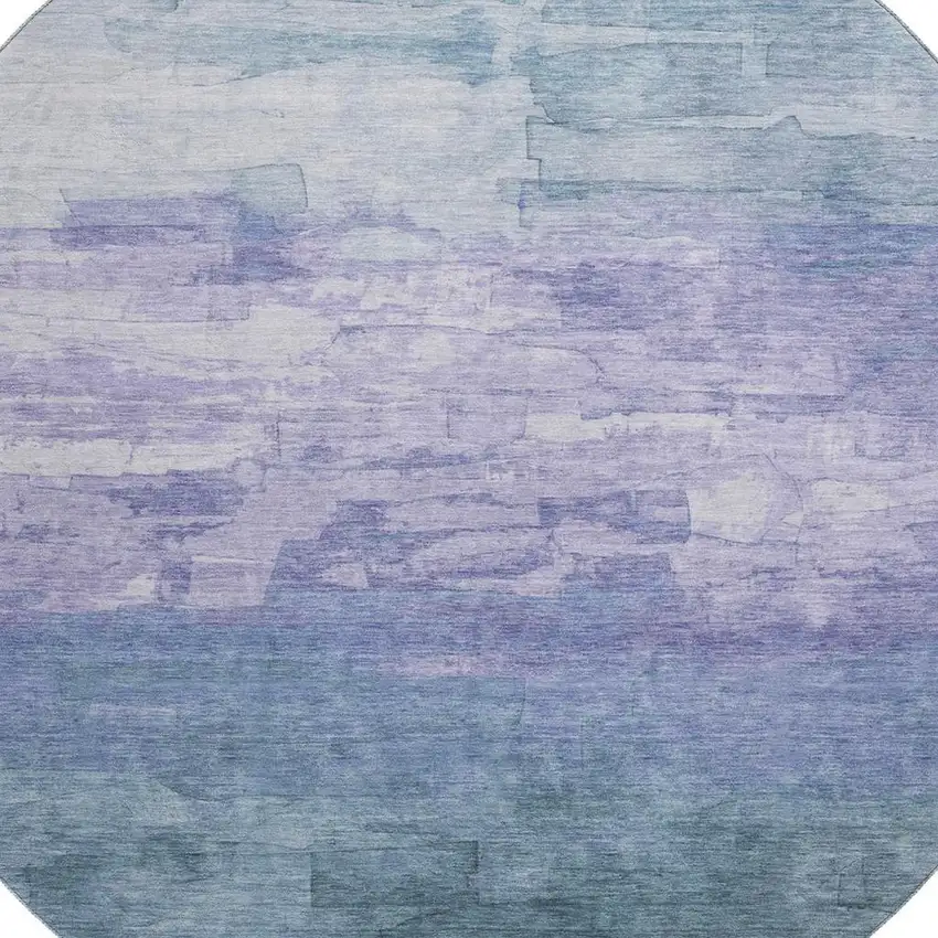 8' X 8' Denim Blue Lavender And Sky Blue Striped Washable Round Rug With UV Protection Photo 2