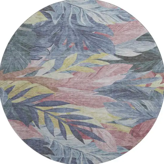 8' X 8' Denim Blue Mauve And Gold Floral Washable Round Rug With UV Protection Photo 3