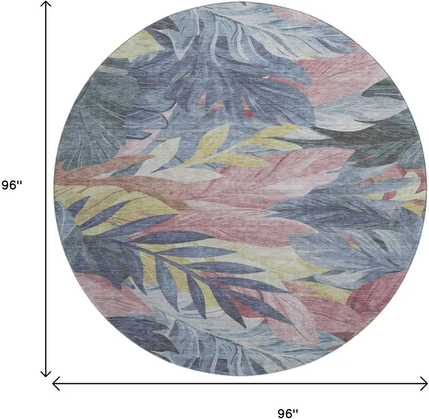 8' X 8' Denim Blue Mauve And Gold Floral Washable Round Rug With UV Protection Photo 9