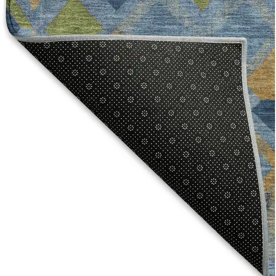 8' X 8' Denim Blue Peach And Green Geometric Washable Round Rug With UV Protection Photo 5