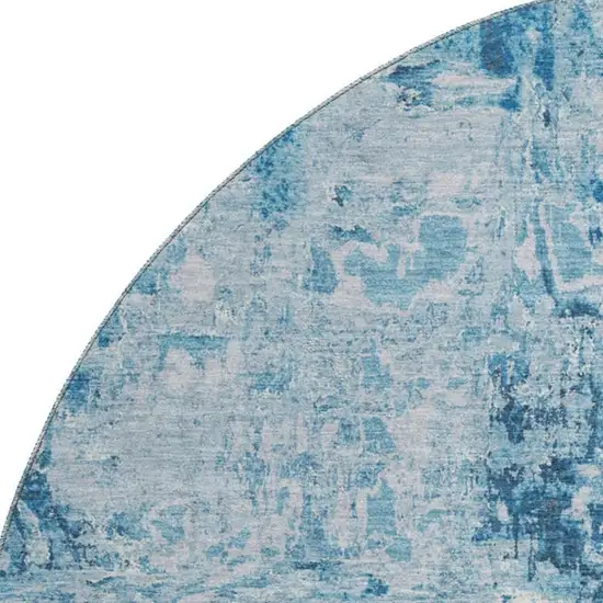 8' X 8' Denim Blue Silver And Gray Abstract Washable Round Rug With UV Protection Photo 2