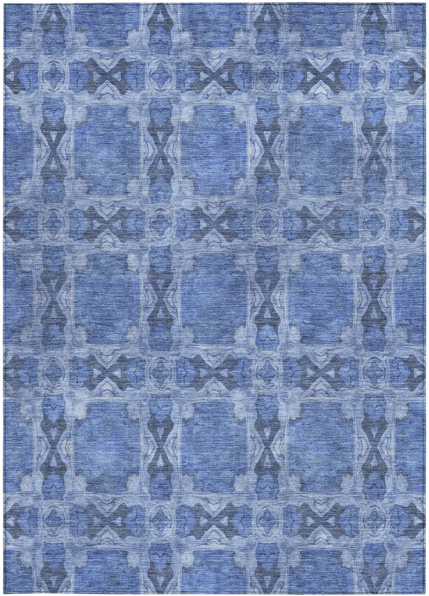 3' X 4' Denim Blue and Gray Floral Medallion Washable Non Skid Indoor Outdoor Area Rug Photo 5