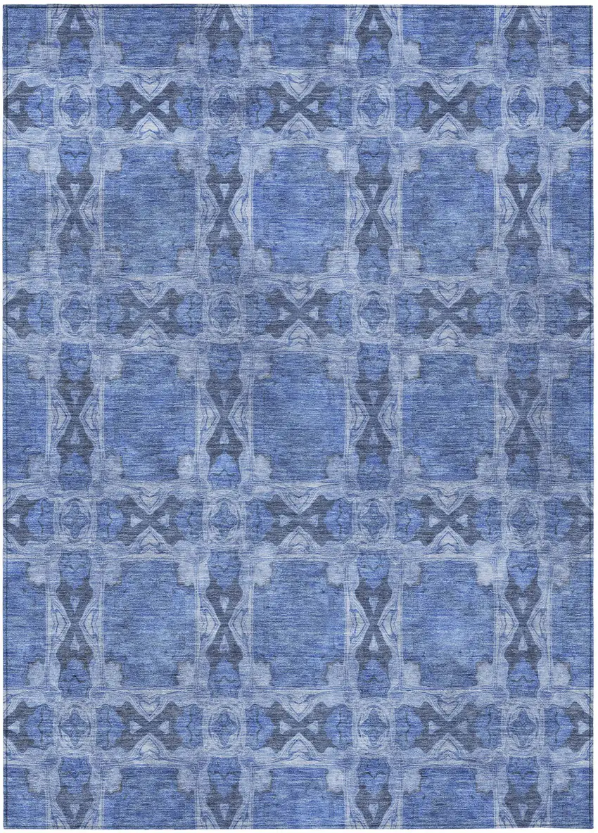 Denim Blue and Gray Floral Medallion Washable Non Skid Indoor Outdoor Area Rug Photo 2