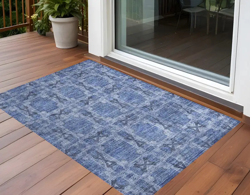 3' X 4' Denim Blue and Gray Floral Medallion Washable Non Skid Indoor Outdoor Area Rug Photo 1