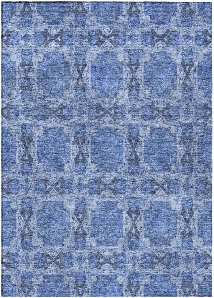 3' X 5' Denim Blue and Gray Floral Medallion Washable Non Skid Indoor Outdoor Area Rug Photo 2