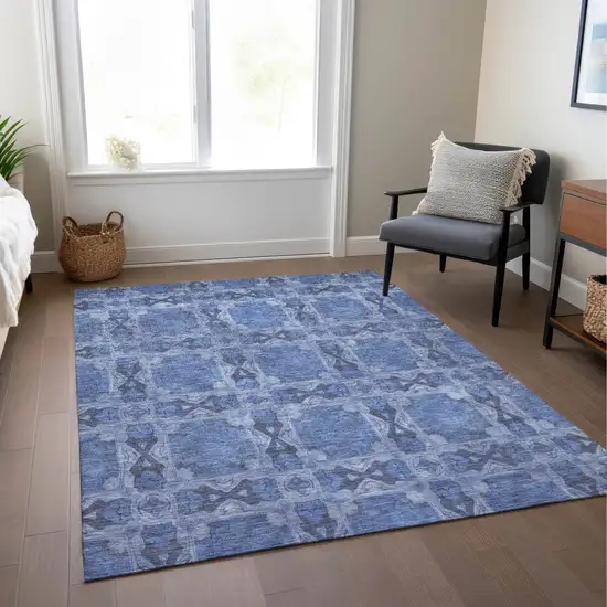 Denim Blue and Gray Floral Medallion Washable Non Skid Indoor Outdoor Area Rug Photo 9