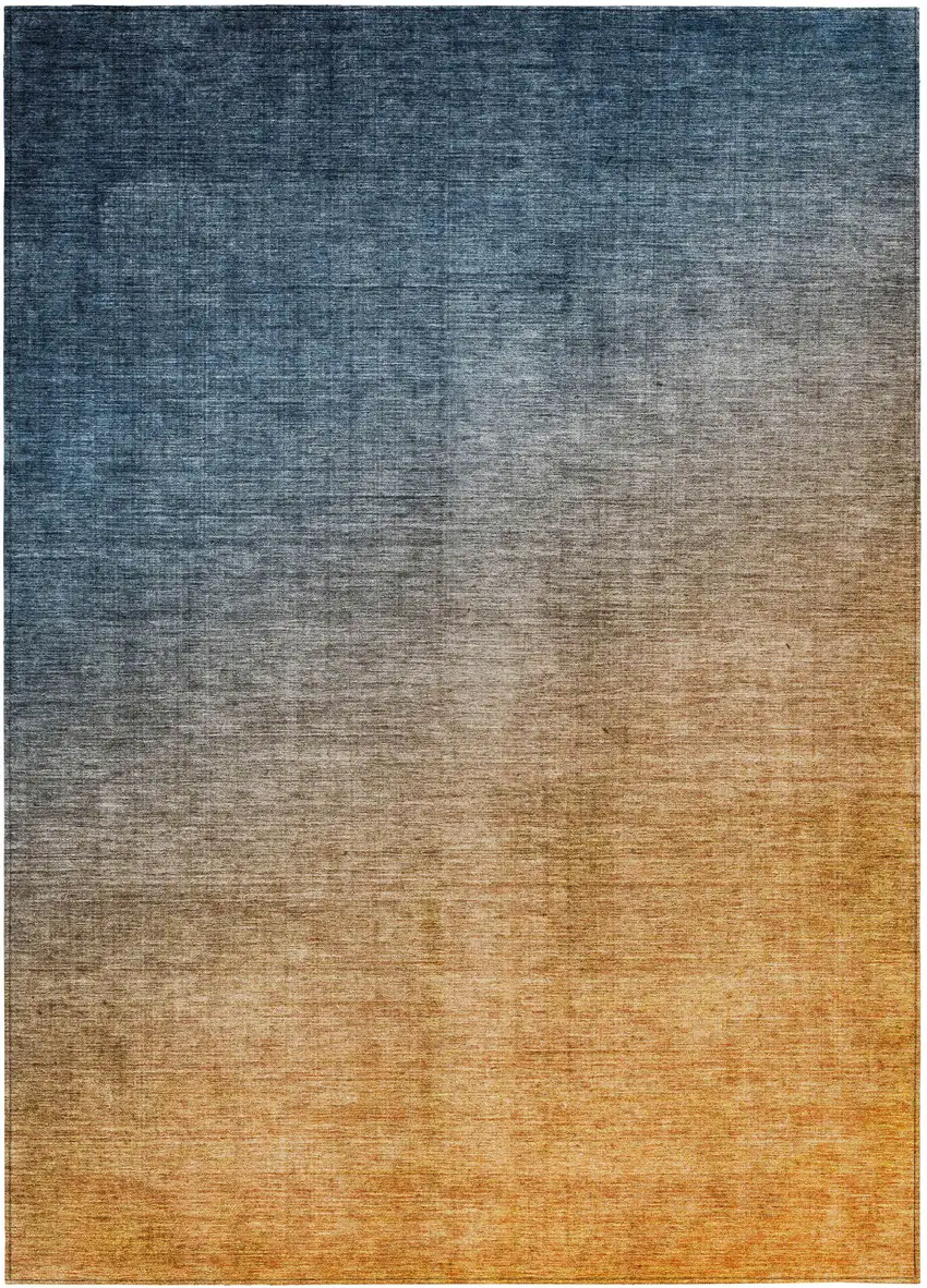 3' X 4' Denim and Gold Ombre Washable Non Skid Indoor Outdoor Area Rug Photo 2