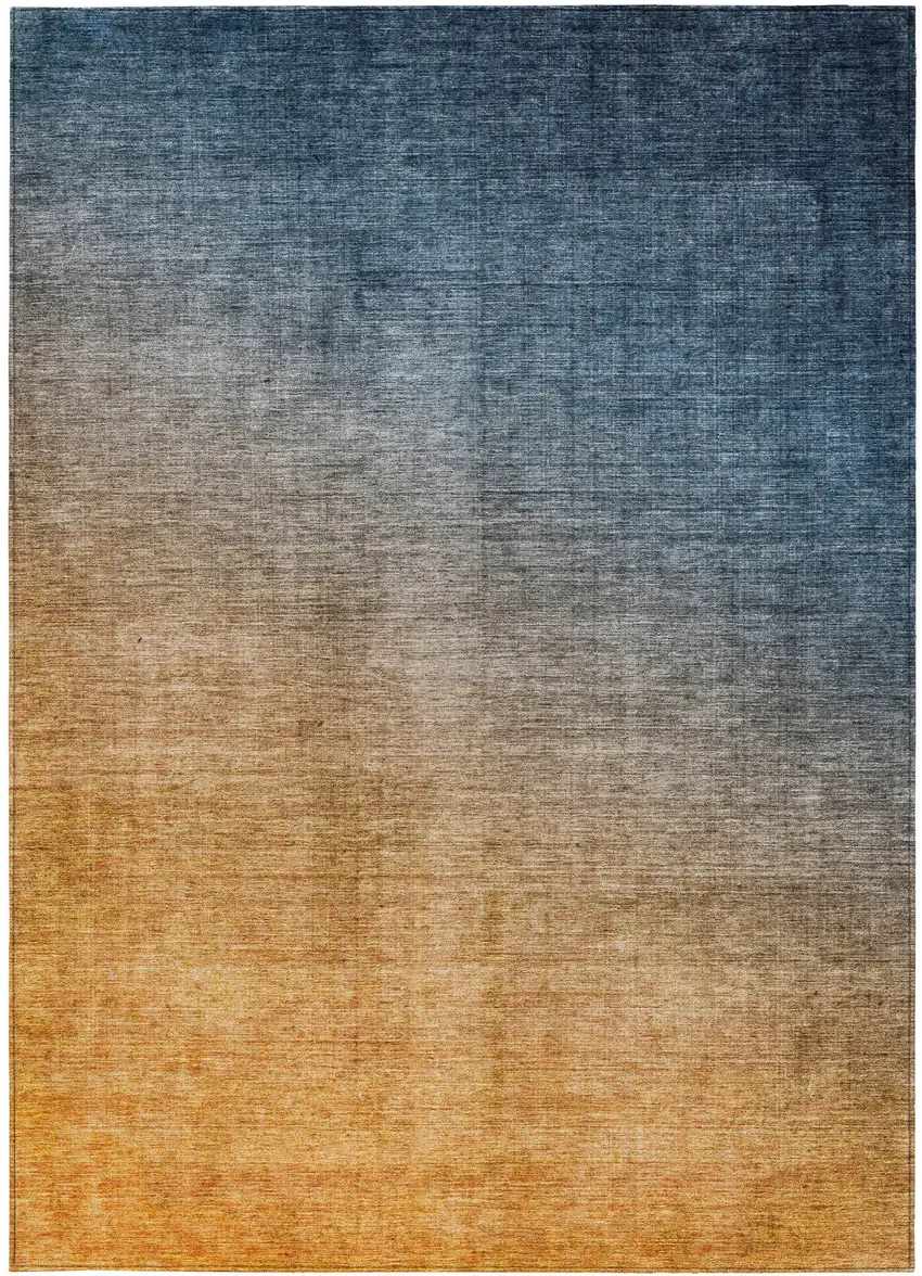 3' X 4' Denim and Gold Ombre Washable Non Skid Indoor Outdoor Area Rug Photo 5