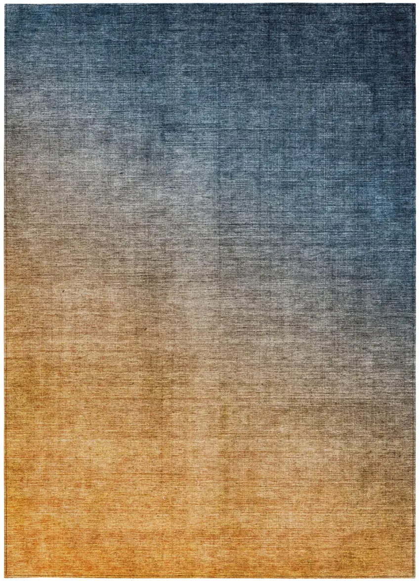 3' X 5' Denim and Gold Ombre Washable Non Skid Indoor Outdoor Area Rug Photo 5
