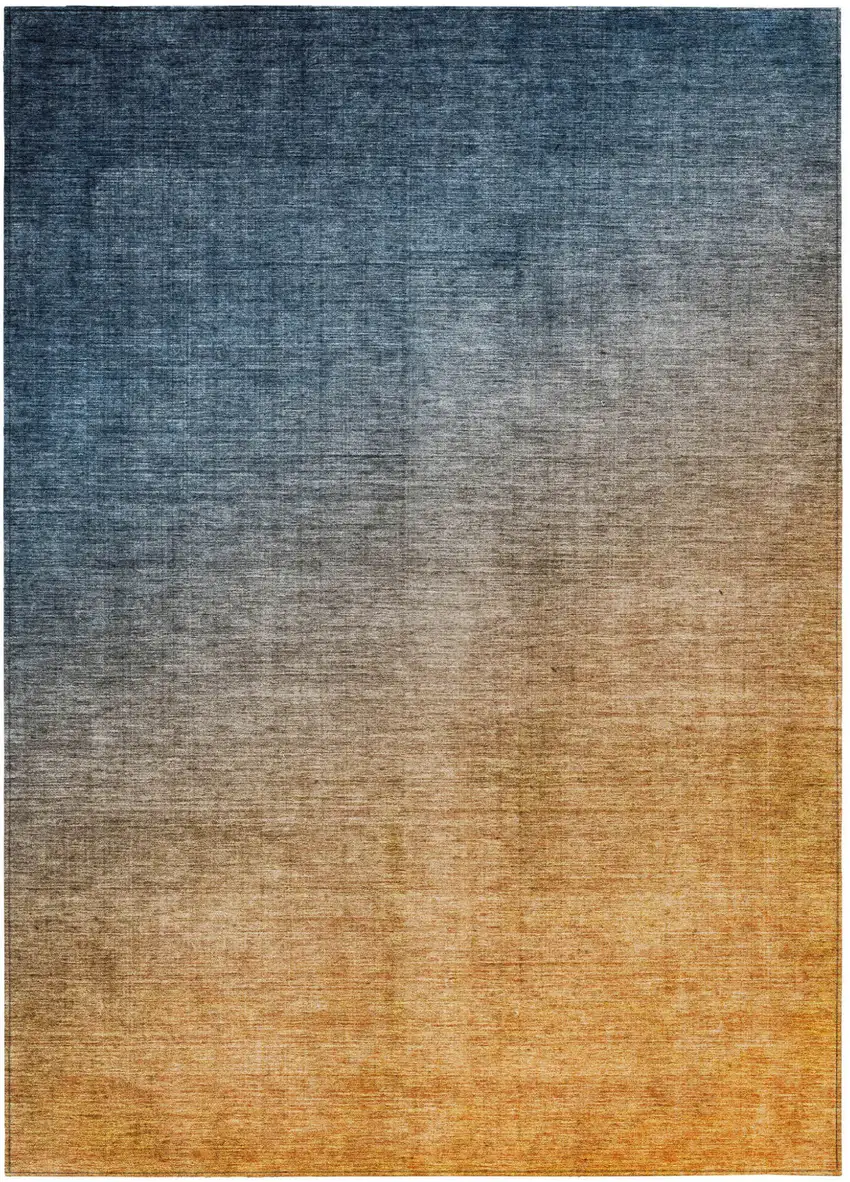 Denim and Gold Ombre Washable Non Skid Indoor Outdoor Area Rug Photo 2