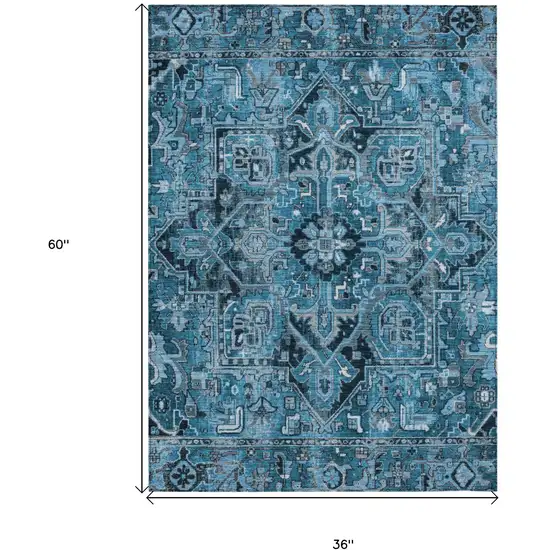 Denim and Gray Oriental Washable Non Skid Indoor Outdoor Area Rug Photo 7