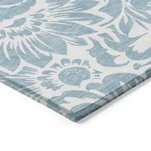 Photo of 3' X 4' Denim and Ivory Floral Washable Non Skid Indoor Outdoor Area Rug