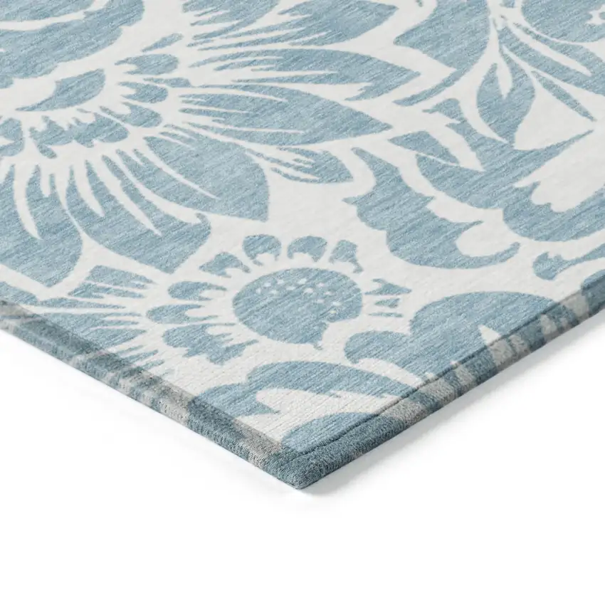 3' X 4' Denim and Ivory Floral Washable Non Skid Indoor Outdoor Area Rug Photo 7