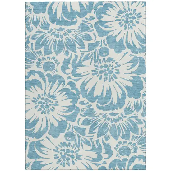 Denim and Ivory Floral Washable Non Skid Indoor Outdoor Area Rug Photo 5