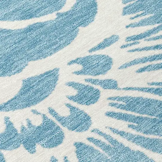 Denim and Ivory Floral Washable Non Skid Indoor Outdoor Area Rug Photo 8