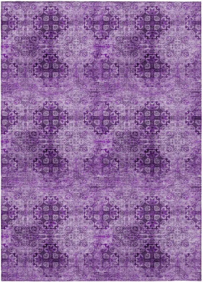 3' X 4' Eggplant Floral Medallion Washable Non Skid Indoor Outdoor Area Rug Photo 2