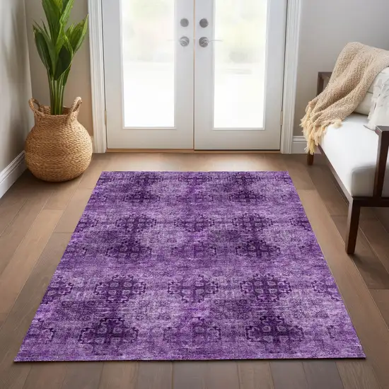 Eggplant Floral Medallion Washable Non Skid Indoor Outdoor Area Rug Photo 9