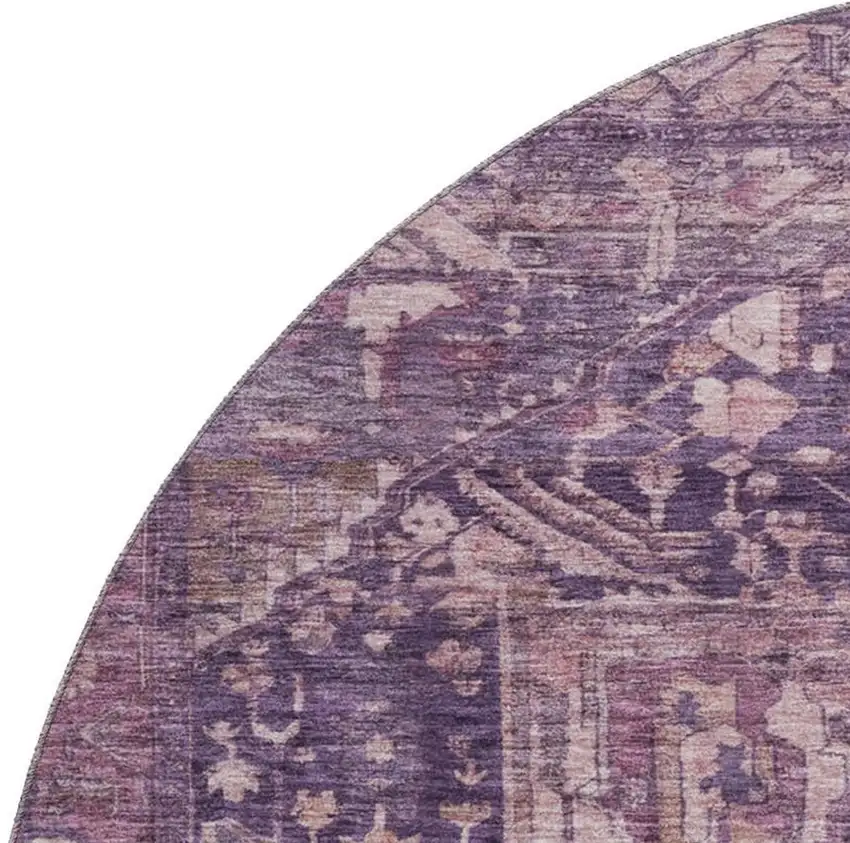 8' X 8' Eggplant Gold And Gray Oriental Washable Round Rug With UV Protection Photo 2