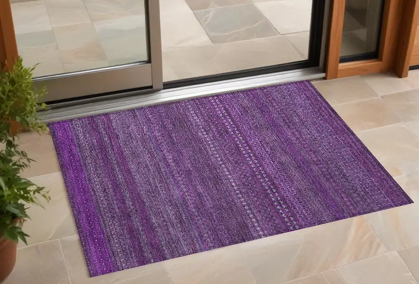 Eggplant Striped Washable Non Skid Indoor Outdoor Area Rug Photo 1