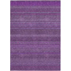 Photo of 3' X 5' Eggplant Striped Washable Non Skid Indoor Outdoor Area Rug