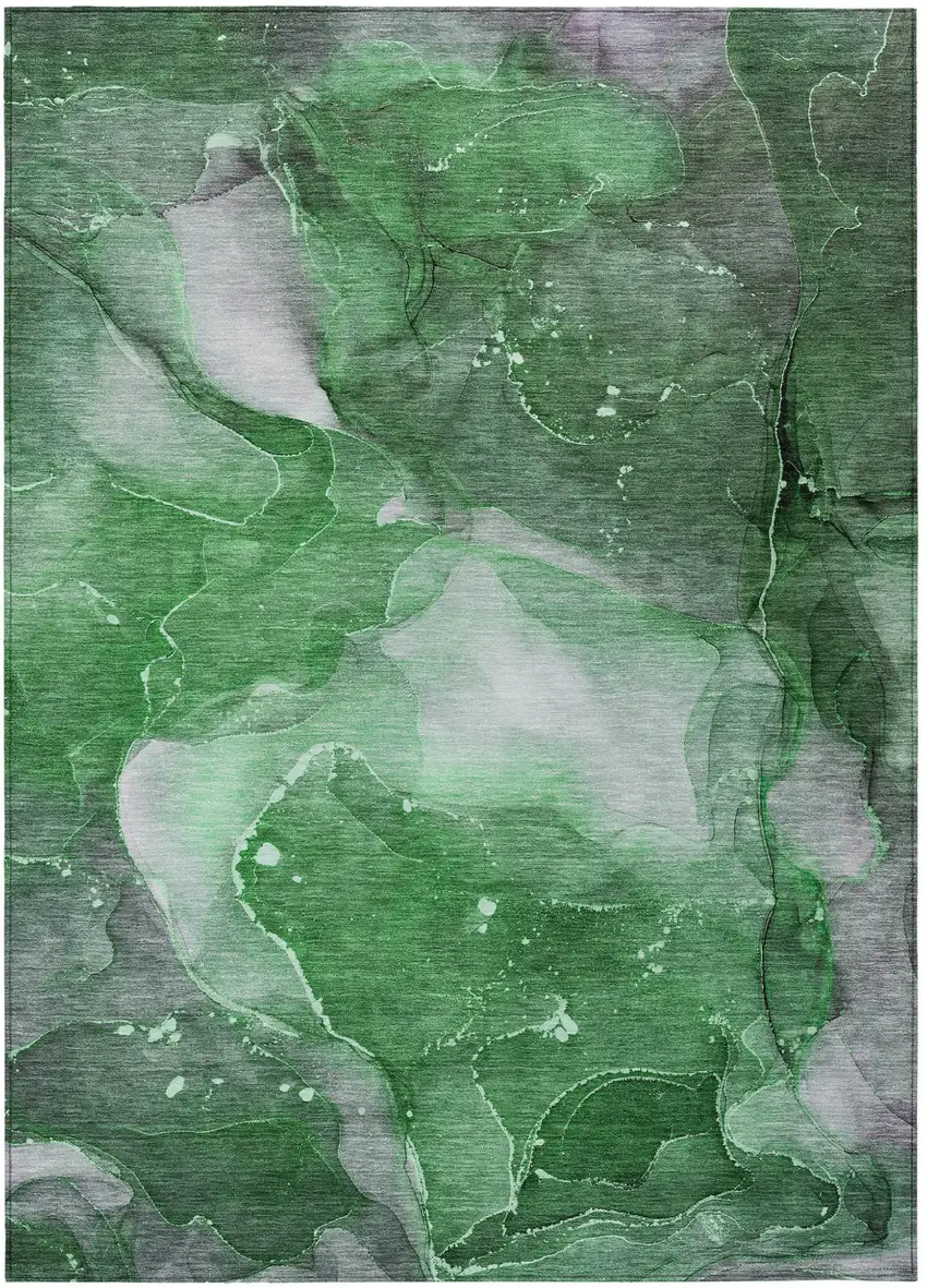 Emerald Abstract Washable Non Skid Indoor Outdoor Area Rug Photo 2