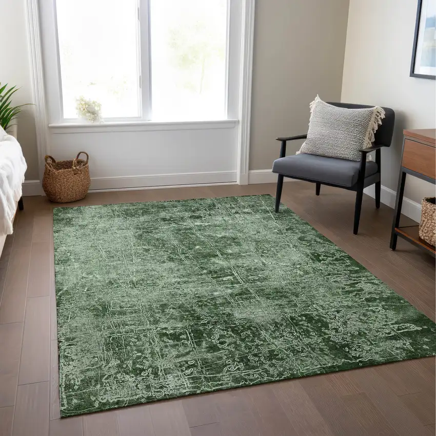 Emerald Abstract Washable Non Skid Indoor Outdoor Area Rug Photo 9