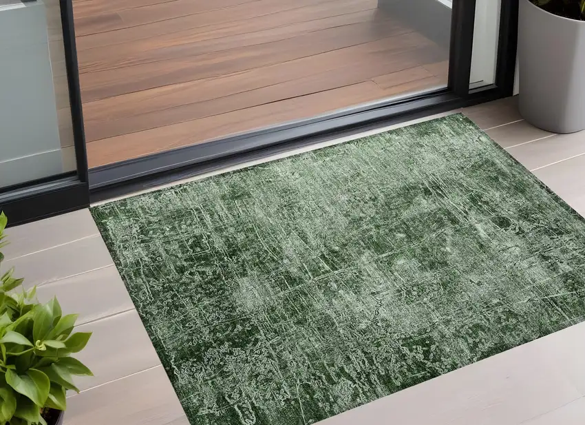 Emerald Abstract Washable Non Skid Indoor Outdoor Area Rug Photo 1