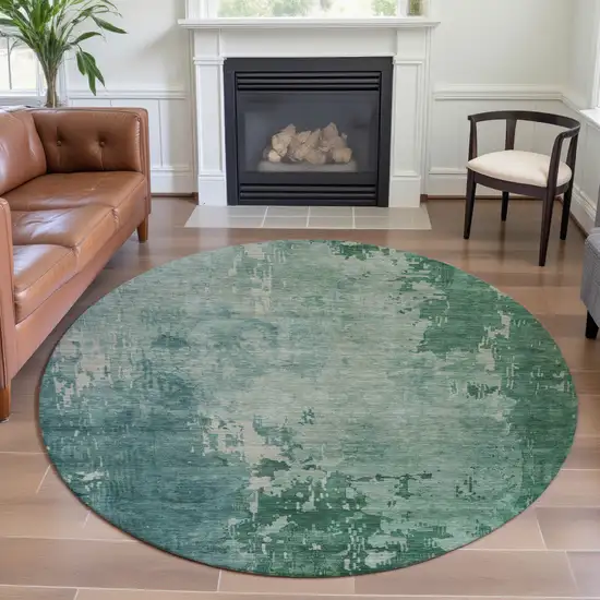 8' X 8' Emerald And Denim Blue Abstract Washable Round Rug With UV Protection Photo 4