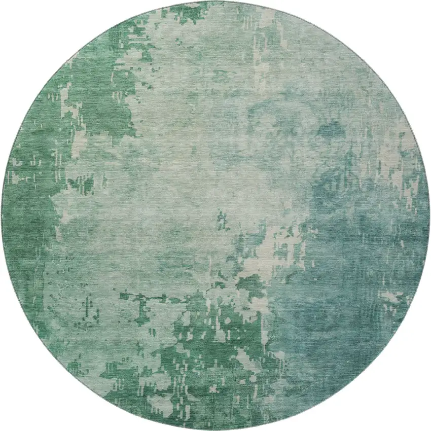 8' X 8' Emerald And Denim Blue Abstract Washable Round Rug With UV Protection Photo 3
