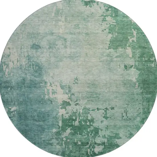 8' X 8' Emerald And Denim Blue Abstract Washable Round Rug With UV Protection Photo 2