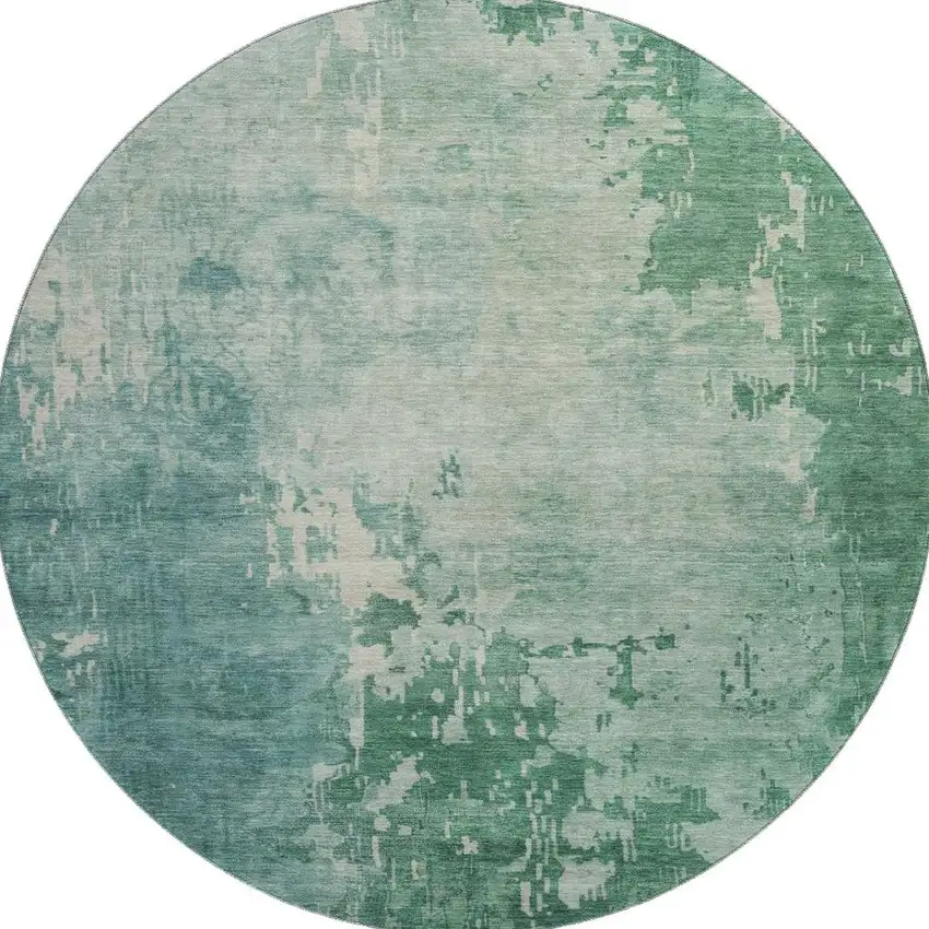 8' X 8' Emerald And Denim Blue Abstract Washable Round Rug With UV Protection Photo 2