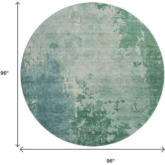 8' X 8' Emerald And Denim Blue Abstract Washable Round Rug With UV Protection Photo 9