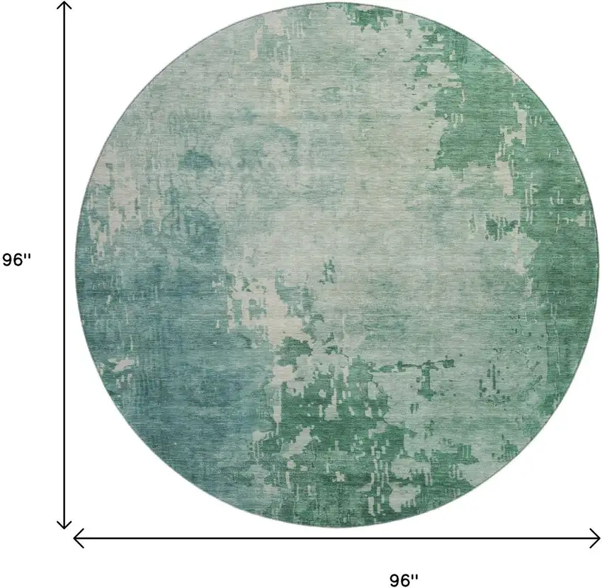 8' X 8' Emerald And Denim Blue Abstract Washable Round Rug With UV Protection Photo 9