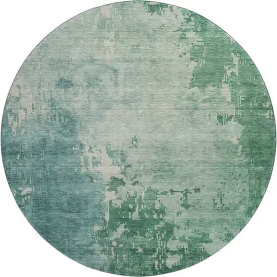 8' X 8' Emerald And Denim Blue Abstract Washable Round Rug With UV Protection Photo 1