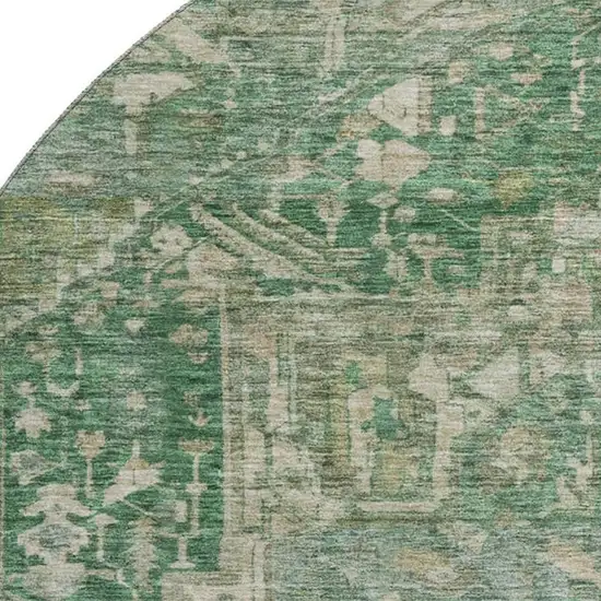 8' X 8' Emerald Ivory And Taupe Oriental Washable Round Rug With UV Protection Photo 2