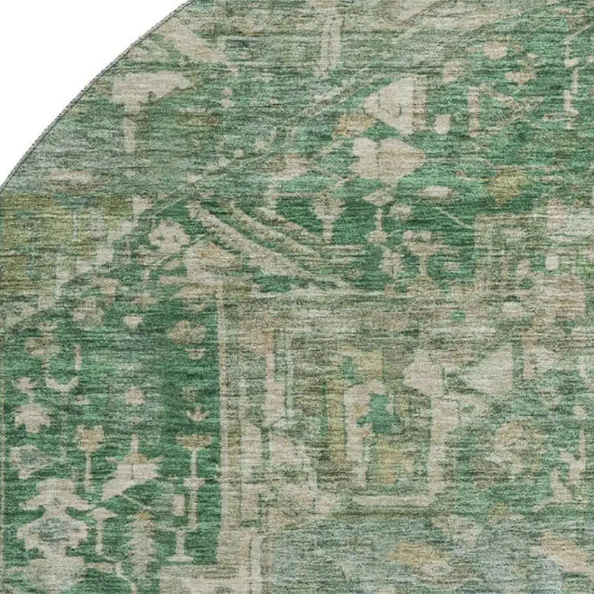 8' X 8' Emerald Ivory And Taupe Oriental Washable Round Rug With UV Protection Photo 2