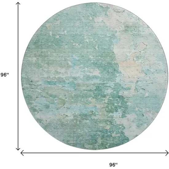 8' X 8' Emerald Pale Aqua And Ivory Abstract Washable Round Rug With UV Protection Photo 9