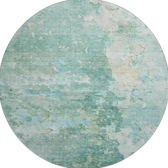 8' X 8' Emerald Pale Aqua And Ivory Abstract Washable Round Rug With UV Protection Photo 2