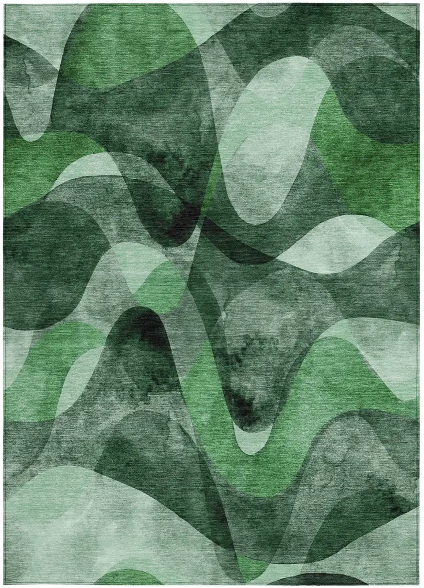 Fern Green Abstract Washable Non Skid Indoor Outdoor Area Rug Photo 4