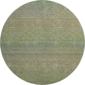 Photo of 8' X 8' Fern Green And Blue Striped Washable Round Rug With UV Protection